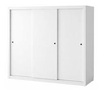 ACTUAL DIFFUSION Armoire Dressing 3 Portes Coulissantes 4 Tiroirs 11 Niches Blanche L 185.5 H 208 P 49.5 cm