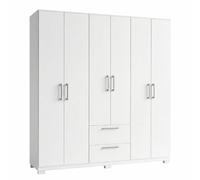 ACTUAL DIFFUSION Armoire Dressing 6 Portes 2 Tiroirs 9 Niches Blanche L 135.4 H 178 P 36.5 cm