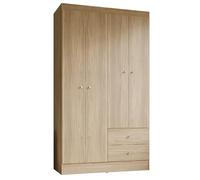 ACTUAL DIFFUSION Armoire Penderie 4 Portes 2 Tiroirs 5 Niches Chêne L 102.4 H 182.4 P 46.3 cm