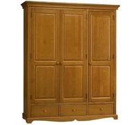 ACTUAL DIFFUSION Armoire Penderie Pin Miel 3 Portes 3 Tiroirs 6 Niches L 164.3 H 194.8 P 54.5 cm