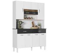 ACTUAL DIFFUSION Buffet 8 Portes 2 Tiroirs 9 Niches Blanc et Noir Vogue L 122.5 H 176 P 36.3 cm
