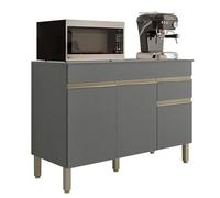 ACTUAL DIFFUSION Buffet Bas 3 Portes 1 Tiroir Gris 5 Niches L 120 H 86 P 53.3 cm Modèle Line pour Cuisine et Séjour