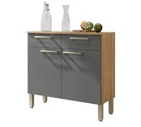 ACTUAL DIFFUSION Buffet Bas Meuble Cuisine 2 Portes 2 Tiroirs Chêne et Gris L 90.9 H 86 P 36.3 cm