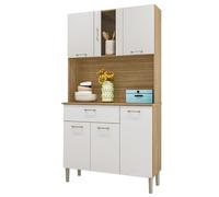 ACTUAL DIFFUSION Buffet de Cuisine 6 Portes 1 Tiroir Chêne et Blanc 5 Niches L92 H170.5 P36.3 cm