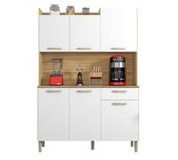 ACTUAL DIFFUSION Buffet de Cuisine 6 Portes 1 Tiroir Chêne et Blanc L 121.5 H 176 P 36.3 cm