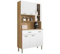 ACTUAL DIFFUSION Buffet de Cuisine 6 Portes 1 Tiroir Chêne et Blanc L 90.9 H 173.5 P 36.3 cm