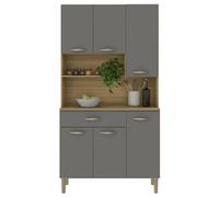ACTUAL DIFFUSION Buffet de Cuisine 6 Portes 1 Tiroir Chêne et Gris 7 Niches L 90.9 H 173.5 P 36.3 cm