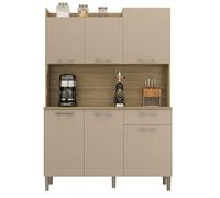 ACTUAL DIFFUSION Buffet de Cuisine 6 Portes 1 Tiroir Chêne et Taupe L 121.5 H 176 P 36.3 cm