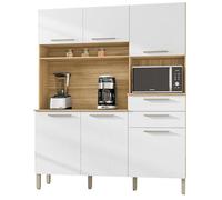 ACTUAL DIFFUSION Buffet de Cuisine 6 Portes 2 Tiroirs Chêne et Blanc L 160.7 H 196 P 38.8 cm