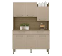 ACTUAL DIFFUSION Buffet de Cuisine 6 Portes 2 Tiroirs Chêne Taupe 10 Niches L 132 H 186 P 38.8 cm