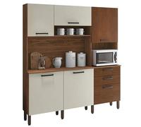 ACTUAL DIFFUSION Buffet de Cuisine 6 Portes 2 Tiroirs Noyer et Blanc Ecru L 180.2 H 198 P 38.8 cm
