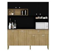 ACTUAL DIFFUSION Buffet de Cuisine 8 Portes 1 Tiroir 10 NIches Chêne et Noir L 182.8 H 205 P 39.3 cm