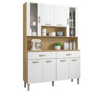 ACTUAL DIFFUSION Buffet de Cuisine 8 Portes 2 Tiroirs Chêne et Blanc L 121.4 H 173.5 P 36.3 cm