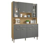 ACTUAL DIFFUSION Buffet de Cuisine 8 Portes 2 Tiroirs Chêne et Gris L 121.4 H 173.5 P 36.3 cm