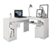 ACTUAL DIFFUSION Bureau d'angle Blanc avec Caisson et Rangements L 137.2 H 75.5 P 111.6 cm