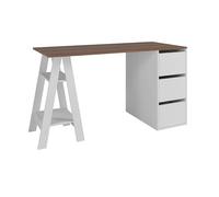 ACTUAL DIFFUSION Bureau Tréteau et Caisson 3 Tiroirs Blanc et Châtaignier L 135 H 75 P 60 cm