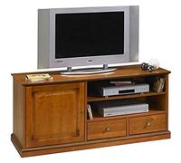 ACTUAL DIFFUSION Grand Meuble TV sur roulettes plaqué Merisier, Bois, 46,5x134,5x58,5 cm