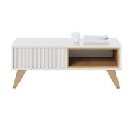 ACTUAL DIFFUSION Table Basse 2 Niches 4 Pieds Bois Blanc Grisé et Chêne L 90.5 H 54 P 35.2 cm