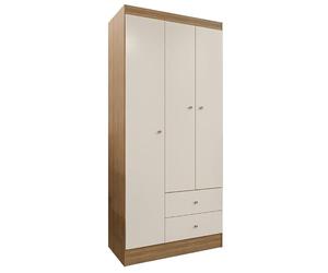 ACTUAL DIFFUSION Versa Armoire Penderie 3 Portes 2 Tiroirs 5 Niches Chêne Blanc Écru L 81.2 H 182.4 P 46.3 cm