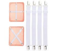 Acual 4 PCS Tendeur Drap Housse, 60-250 cm Attache Drap Housse Réglable Élastique, sans Plis Protéger Le Tissu, Maintenir en Place pour Lit, Matelas, Canapé, Planche à Repasser (Blanc)