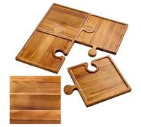Acunny Planches À Charcuterie en Bois - Set de 4 Plateaux Puzzle avec Poignées,Set De Planches À Charcuterie pour La Et La Maison | pour Apéritif Camping Pique-Nique Cadeau Maison