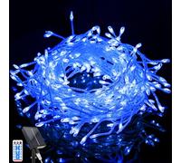Acxilexy Guirlande Guinguette Solaire, 10M Noël Guirlande Lumineuse Solaire, 370 LEDs Lumière Feux d'artifice Solaire 8 Modes Étanche Fil Lumière pour Noël Jardin Terrasse Maison Fête (Bleu)