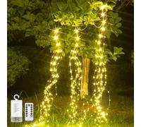 Acxilexy Guirlandes Lumineuses à Piles, 10 Brins 2M 200LED Étanches Faisceaux Lumières Cascade, 8 Modes, Fil de Cuivre Lumineux Cascade de Vigne avec Télécommande pour Interieur Exterieur