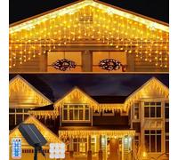 Acxilexy Solaire Guirlande Lumineuse Exterieure 5 M 256 LEDs Rideau Lumineux Exterieur étanche avec 8 Modes télécommande, Guirlande Lumineuse pour Balcon, Jardin, Fenêtre, Blanc Chaude
