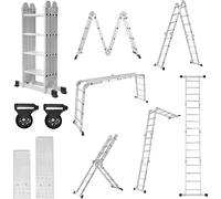 ACXIN Echelle multi-usages en aluminium, Echelle d'échafaudage 4x4 marches, Echelle d'escalier extensible avec 2 plateformes de travail, Escabeau pliable (4,7m)