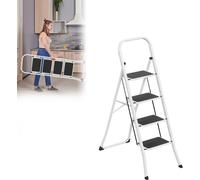ACXIN Escabeau pliable 4 marches - Escabeau de ménage en acier, marchepieds antidérapants, verrouillage de sécurité, charge admissible 150 kg, escabeau pliable pour cuisine, atelier, bureau, blanc-noi
