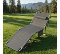 ACXIN, lot de 2 chaises longues d'extérieur anthracite avec auvent de protection solaire, quatre positions inclinables, pliables de manière compacte pour les excursions et les vacances