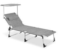 ACXIN, lot de 2 chaises longues d'extérieur en lin gris, avec auvent de protection solaire, quatre positions inclinables, pliables de manière compacte pour les excursions et les vacances