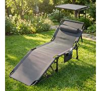 ACXIN, lot de 2 chaises longues noires pour l'extérieur, avec auvent de protection solaire, quatre positions inclinables, pliables de manière compacte pour les excursions et les vacances