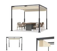 ACXIN Pavillon pergola 3x3 m avec structure en acier stable et toit coulissant de haute qualité en polyester enduit de PA, abri de terrasse indépendant, idéal pour l'extérieur (Beige)