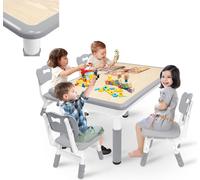 ACXIN Table pour enfants avec 4 chaises Set, plastique Set de table pour enfants Réglable en hauteur Groupe de table pour enfants Meubles de table Set de chaises pour chambre d'enfant, Gris
