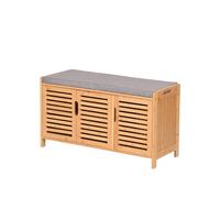 AD.CON Armoire à chaussures en bambou avec banc d'assise, banc à chaussures avec 3 compartiments, coussin d'assise, commode à chaussures, armoire de rangement pour couloir, entrée 50x90x35cm (Gris)