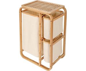 AD.CON Panier à linge en bambou XL, étagère de salle de bain, séchoir à linge en bambou, sac à linge, étagère de salle de bain, trieur à linge Beige