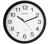 Adalene Grande horloge murale atomique de 25,4 cm - Horloge murale atomique noire - Horloge murale à piles pour bureau, cuisine, chambre, salle de bain, extérieur