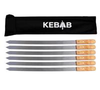 ADANA Lot de 6 brochettes à kebab en acier inoxydable avec manche en bois - 60 cm de long x 2,5 cm de large - 25 mm de large - Extra solides - 2 mm