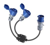 Adaptateur CEE 32 A vers 16 A × 2, 3 broches, adaptateur prise industrielle, longueur totale 1,1 m, protection IP44, adaptateur à courant élevé pour camping-car, camping, caravane, bateau, chantier