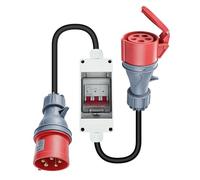 Adaptateur CEE 32 A vers 16 A avec réduction de courant élevé MCB 5 broches 400 V, fiche 32 A vers raccord 16 A, câble industriel H07RN-F 5G2.5 de 1 m, protection contre les surcharges IP44 pour