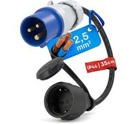 Adaptateur CEE mâle vers prise Schuko femelle Rallonge 35cm Camping IP44 Câble H07RN-F 3G2,5 Adaptateur 230V 16A pour caravane