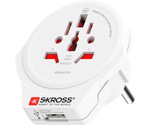 Adaptateur Chargeur Voyage USB A 16A Monde vers Europe/France 2/3 poles Blanc Skross