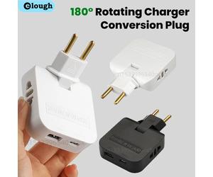 Adaptateur de chargeur d'extension UE/US 4 en 1 180 ° Convertisseur de prise rotatif pour téléphone, prise électrique EU/US, adaptateur de voyage USB Type C White EU 2USB