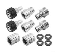Adaptateur de nettoyeur haute pression M22-14 - Lot de raccords à dégagement rapide - 3/8" - Pour rondelles à essence - Raccord de tuyau - Argent