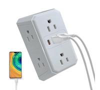 Adaptateur de prise murale, rallonge de courant à 6 sorties, adaptateur multiprise avec ports USB, concentrateur de charge compact avec structure de sécurité, conception d'adaptateurs qui aho