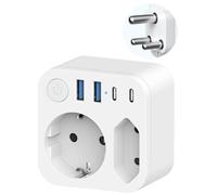 Adaptateur de Voyage à 2 Voies Sortie pour l'Afrique du Sud, Connecteur France vers l'Afrique du Sud avec 4 Prises USB (2 USB-C),Connecteur Schuko vers Type M pour Namibie,Lesotho,Mozambique,Blanc