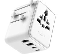 Adaptateur de voyage / adaptateur secteur Fixed Voyager 70 W pour l'UE, le Royaume-Uni, les États-Unis et l'Australie, 3 ports USB-C et 2 ports USB-A, GaN, PD 3.0, blanc