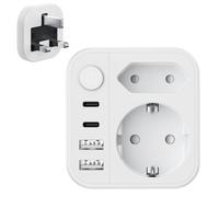 Adaptateur de Voyage Adaptateur UK Angleterre Allemagne Prise, Adaptateur UK avec 2 USB A 2 USB C (3,4 A), avec 2 Prises, Adaptateur de Prise Angleterre, Adaptateur de Voyage Type G pour Angleterre