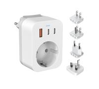 Adaptateur de Voyage France/Royaume-Uni, Adaptateur de Prise Internationale avec 3 USB, 2 Type C PD 20W, 4 adaptateurs détachables pour USA, Europe, Angleterre, Thaïlande, Japon, Chine